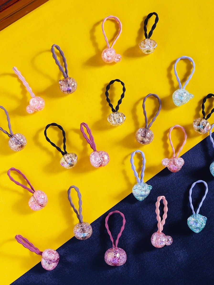 Kids Yellow Chimes Jewellery & Hair Accessory | Buy Yellow Chimes Set Of 20 Girls Blue & Pink Ponytail Holders With Teddy Bear Storage Box - Accessories For Girls