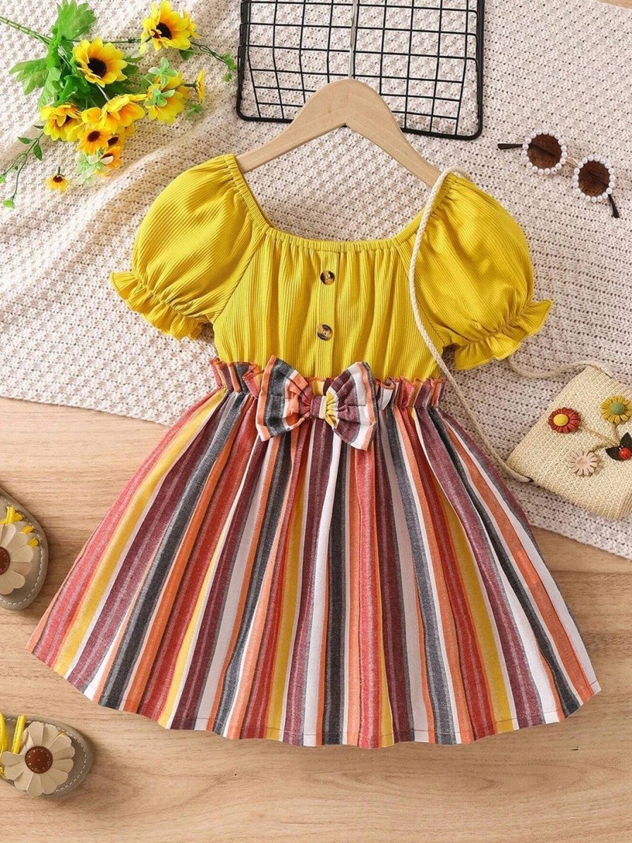 Kids BAESD Dresses | Buy Baesd Girls Striped Puff Sleeves Fit And Flare Dress - Apparel For Girls