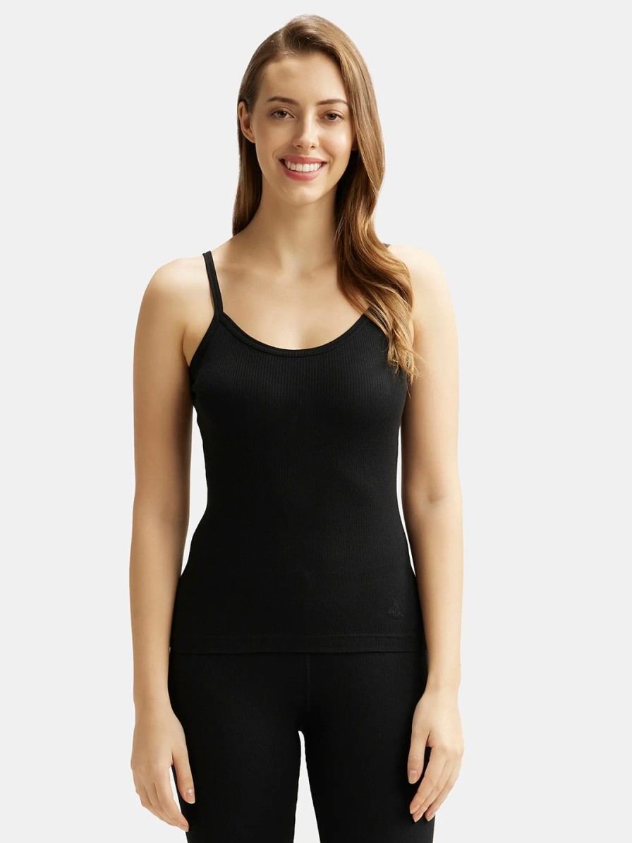 Women JocNew Camisoles & Thermals | Buy Jockey Women Black Solid Tailored Fit Thermal Spaghetti Top - Apparel For Women