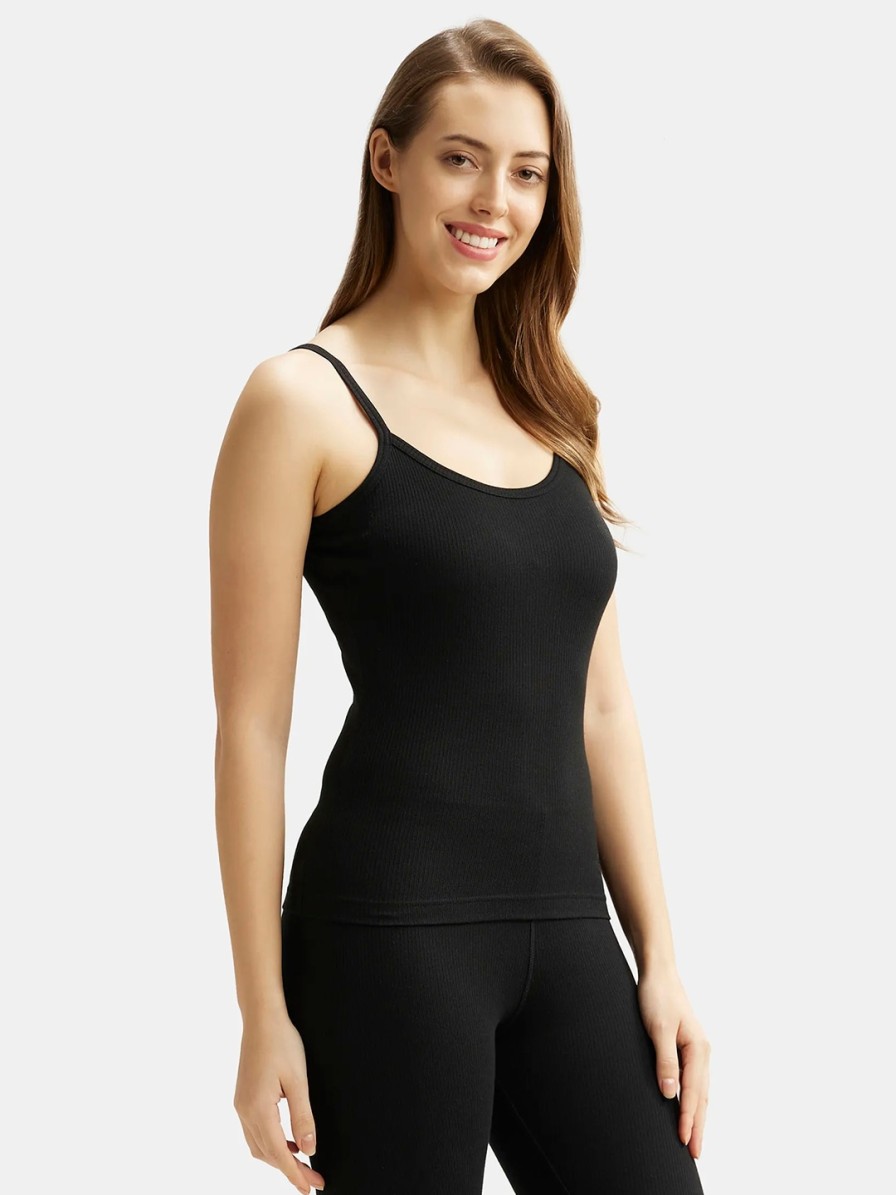 Women JocNew Camisoles & Thermals | Buy Jockey Women Black Solid Tailored Fit Thermal Spaghetti Top - Apparel For Women