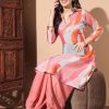 Women Anouk Kurtas & Suits | Buy Anouk Pink & White Printed Shirt Collar A Line Kurta With Salwar - Apparel For Women