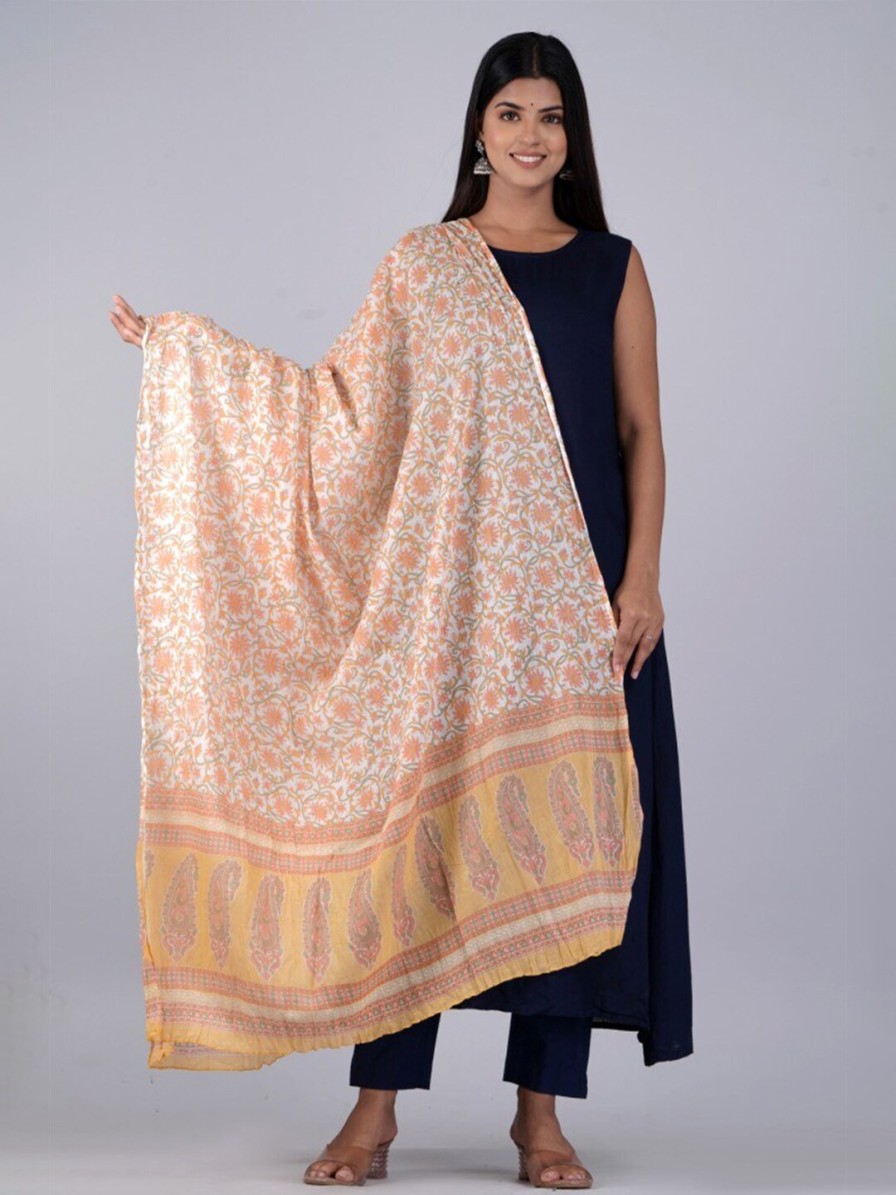 Women HERE&NOW Dupattas & Shawls | Buy Here&Now Yellow & White Floral Printed Cotton Dupatta - Apparel For Women