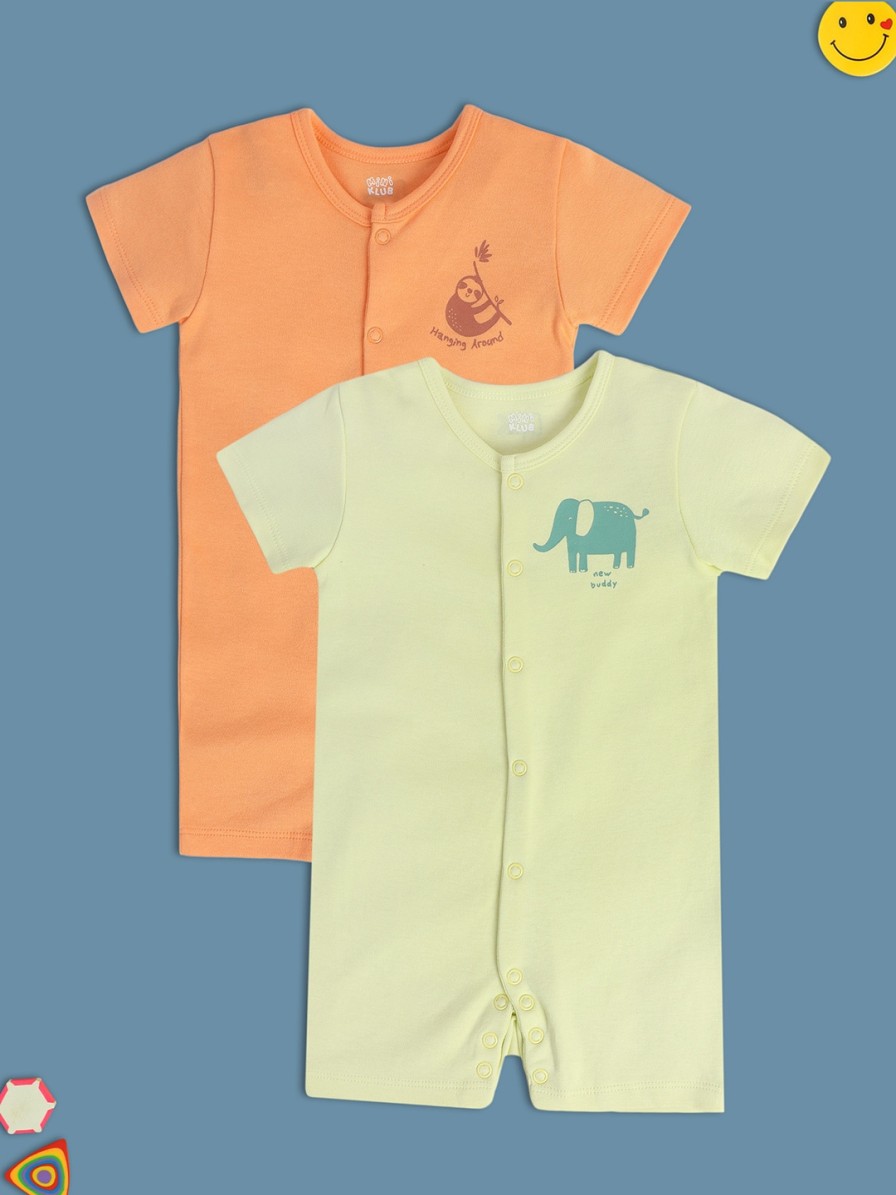 Kids MINI KLUB Rompers & Sleepsuits | Buy Mini Klub Infant Boys Pack Of 2 Printed Pure Cotton Rompers - Apparel For Boys