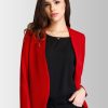 Women FableStreet Blazers & Waistcoats | Buy Fablestreet Women Red Solid Open Front Blazer - Apparel For Women