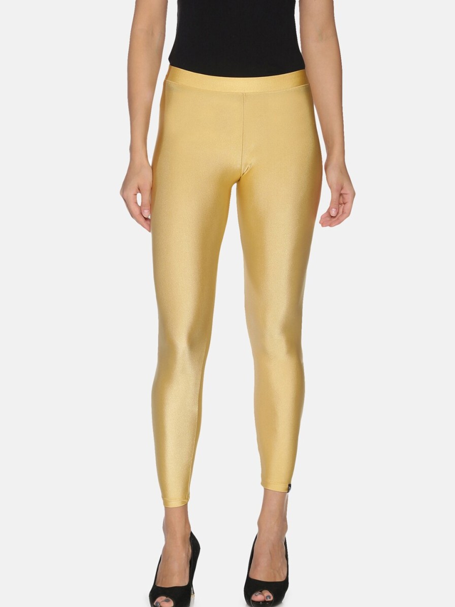 Women TWIN BIRDS Leggings, Salwars & Churidars | Buy Twin Birds Women Gold Coloured Solid Ankle Length Shimmer Leggings - Apparel For Women