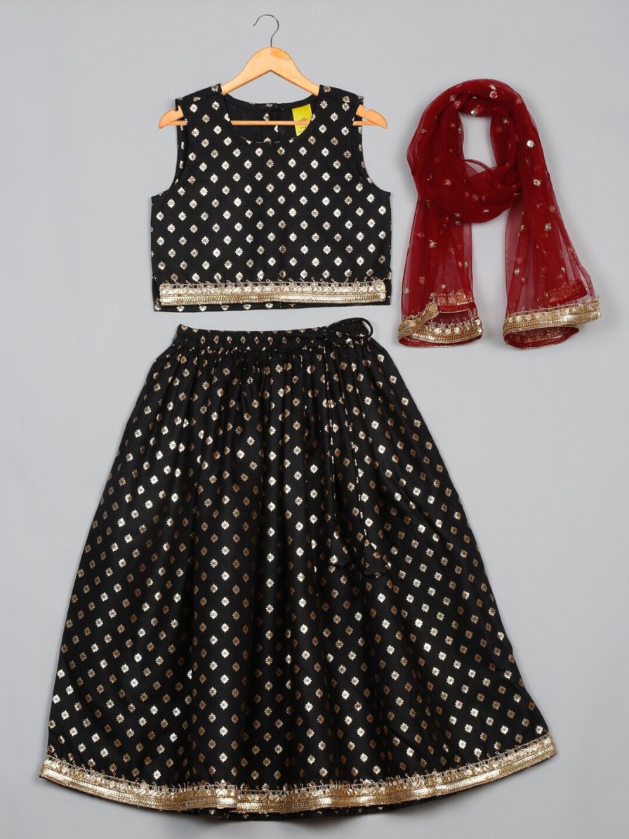 Kids SAKA DESIGNS Lehenga Choli | Buy Saka Designs Girls Sleeveless Foil Printed Sequinned Lehenga & Blouse With Dupatta - Apparel For Girls