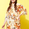 Women Berrylush Curve Playsuits | Buy Berrylush Curve Beige Printed Waist Tie Ups Playsuit - Apparel For Women