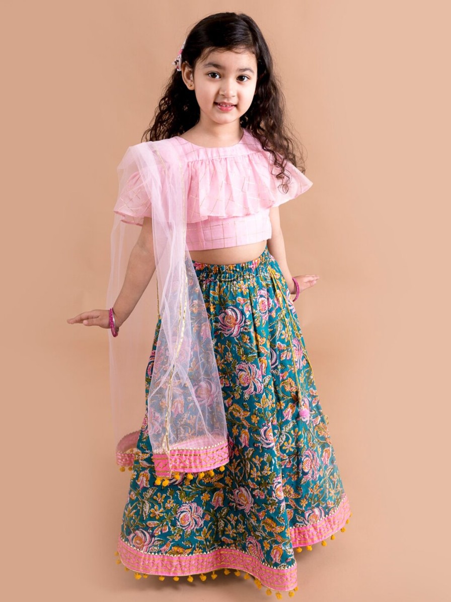 Kids pspeaches Lehenga Choli | Buy Pspeaches Girls Blue & Pink Ready To Wear Lehenga & Blouse With Dupatta - Apparel For Girls