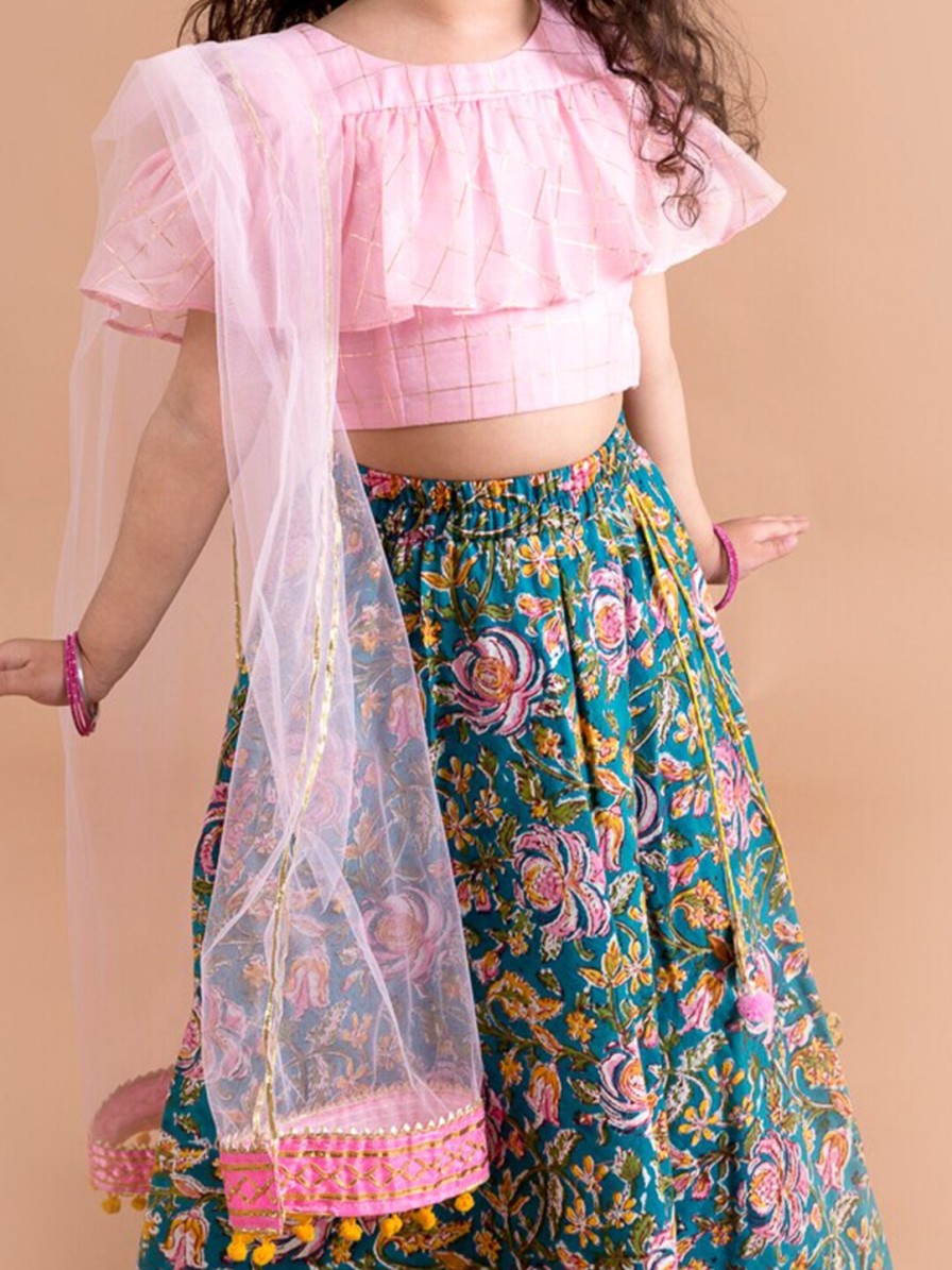 Kids pspeaches Lehenga Choli | Buy Pspeaches Girls Blue & Pink Ready To Wear Lehenga & Blouse With Dupatta - Apparel For Girls