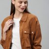 Women Mast & Harbour Jackets | Buy Mast & Harbour Women Brown Self Design Bomber Jacket - Apparel For Women