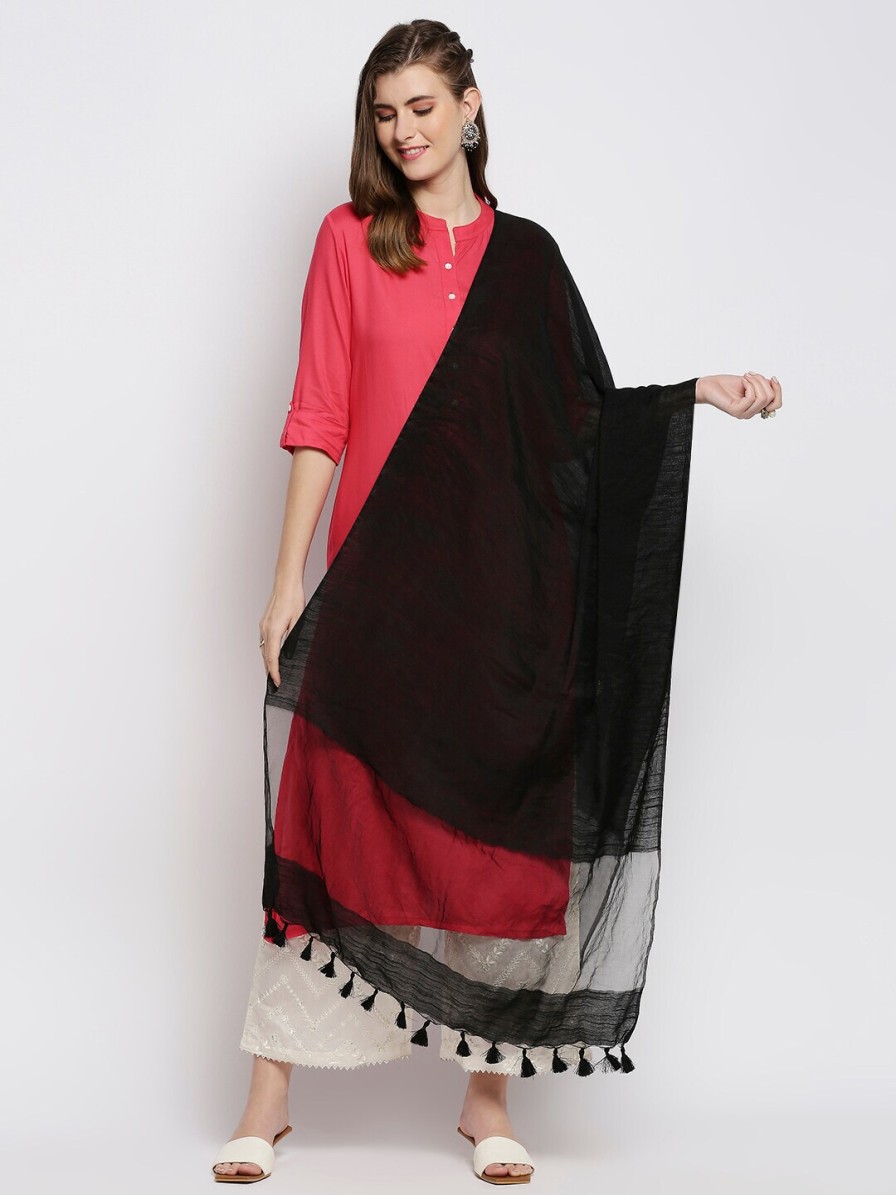 Women Dupatta Bazaar Dupattas & Shawls | Buy Dupatta Bazaar Black Linen Dupatta - Apparel For Women