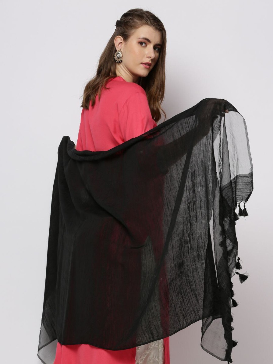 Women Dupatta Bazaar Dupattas & Shawls | Buy Dupatta Bazaar Black Linen Dupatta - Apparel For Women