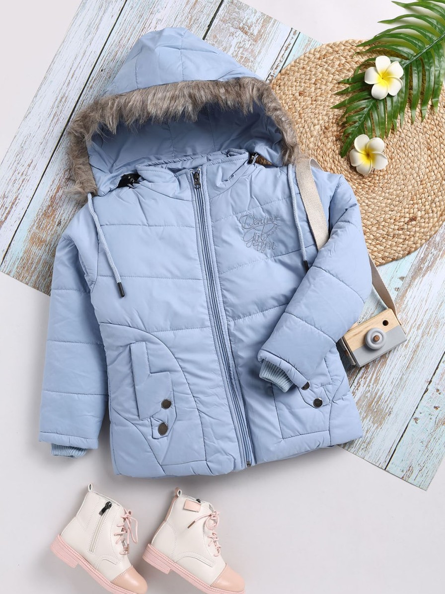 Kids Toonyport Jacket, Sweater & Sweatshirts | Buy Toonyport Girls Blue Solid Puffer Jacket - Apparel For Girls