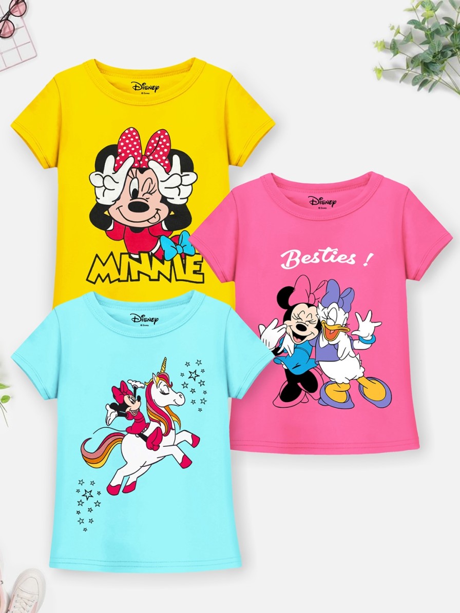 Kids YK Disney Tshirts | Buy Yk Disney Girls Blue & Pink 3 Minnie Mouse Printed T Shirt - Apparel For Girls