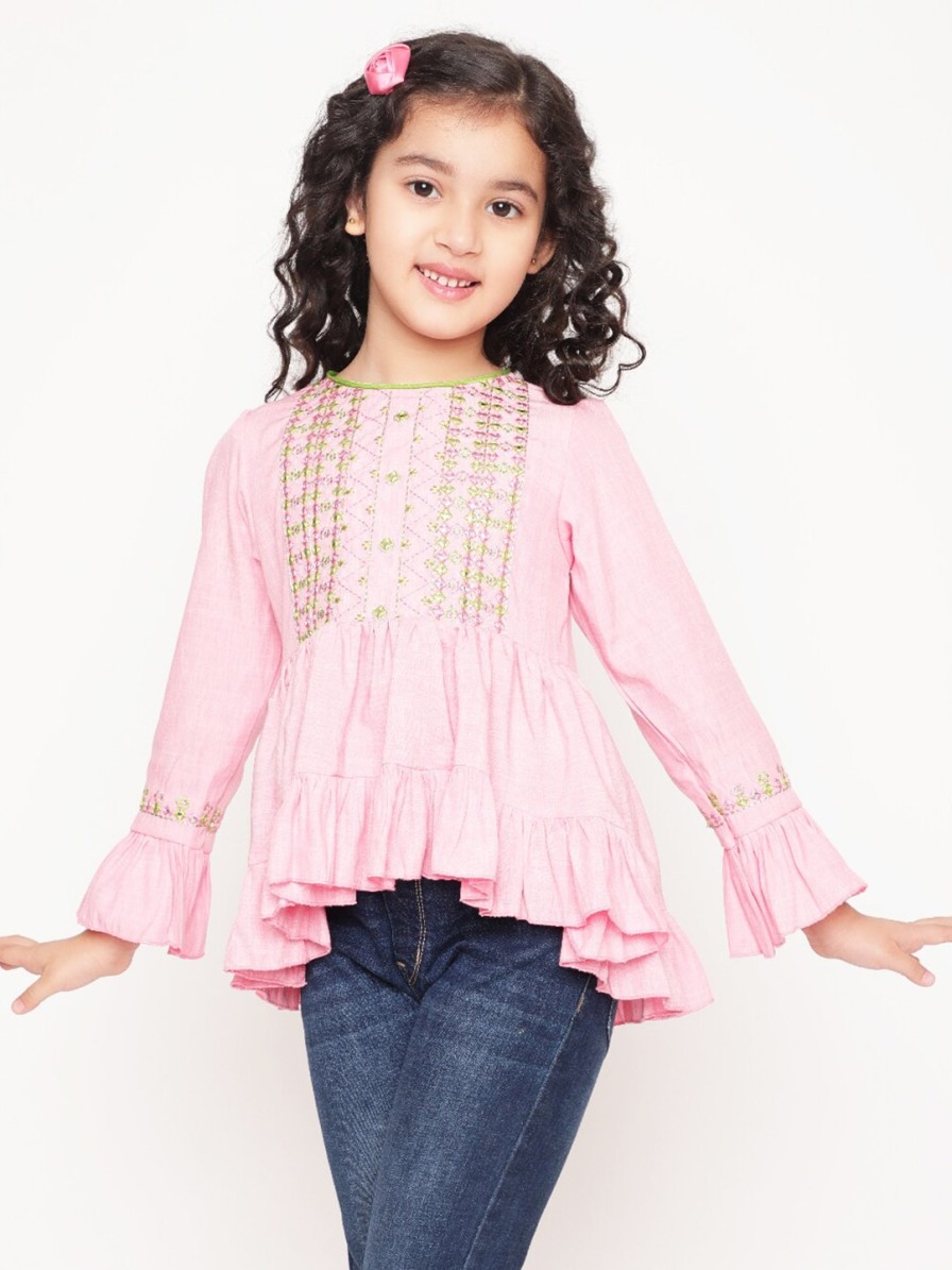 Kids BAESD Tops | Buy Baesd Girls Geometric Embroidered Pleated Top - Apparel For Girls