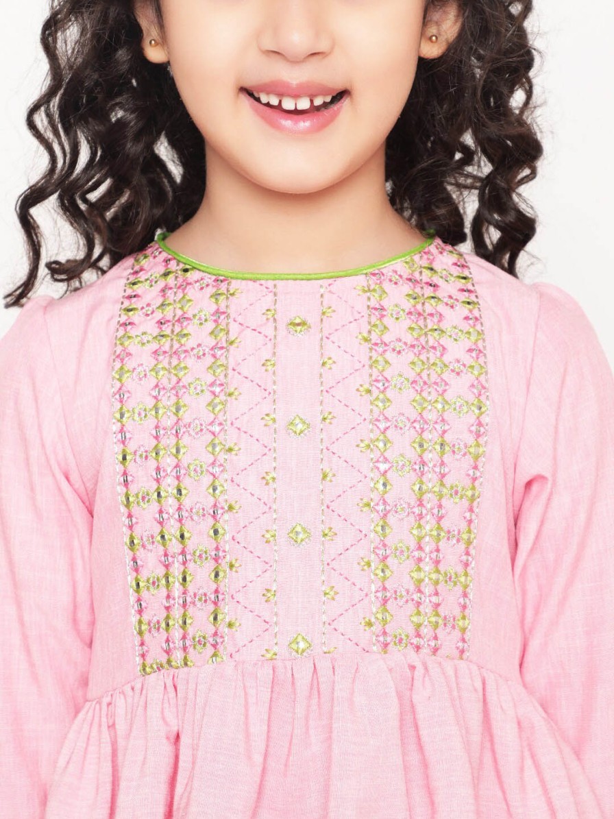 Kids BAESD Tops | Buy Baesd Girls Geometric Embroidered Pleated Top - Apparel For Girls