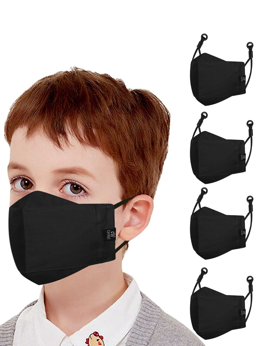 Kids CENWELL Masks & Protective Gears | Buy Cenwell Kids Pack Of 5 Black Solid Reusable Washable Breathable Outdoor Cloth Mask - Accessories For Unisex Kids