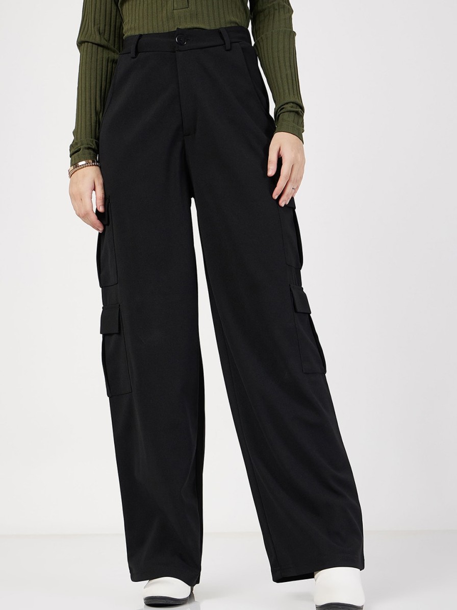 Women SASSAFRAS Trousers & Capris | Buy Sassafras Women Plain Flat Front High Rise Cargos - Apparel For Women