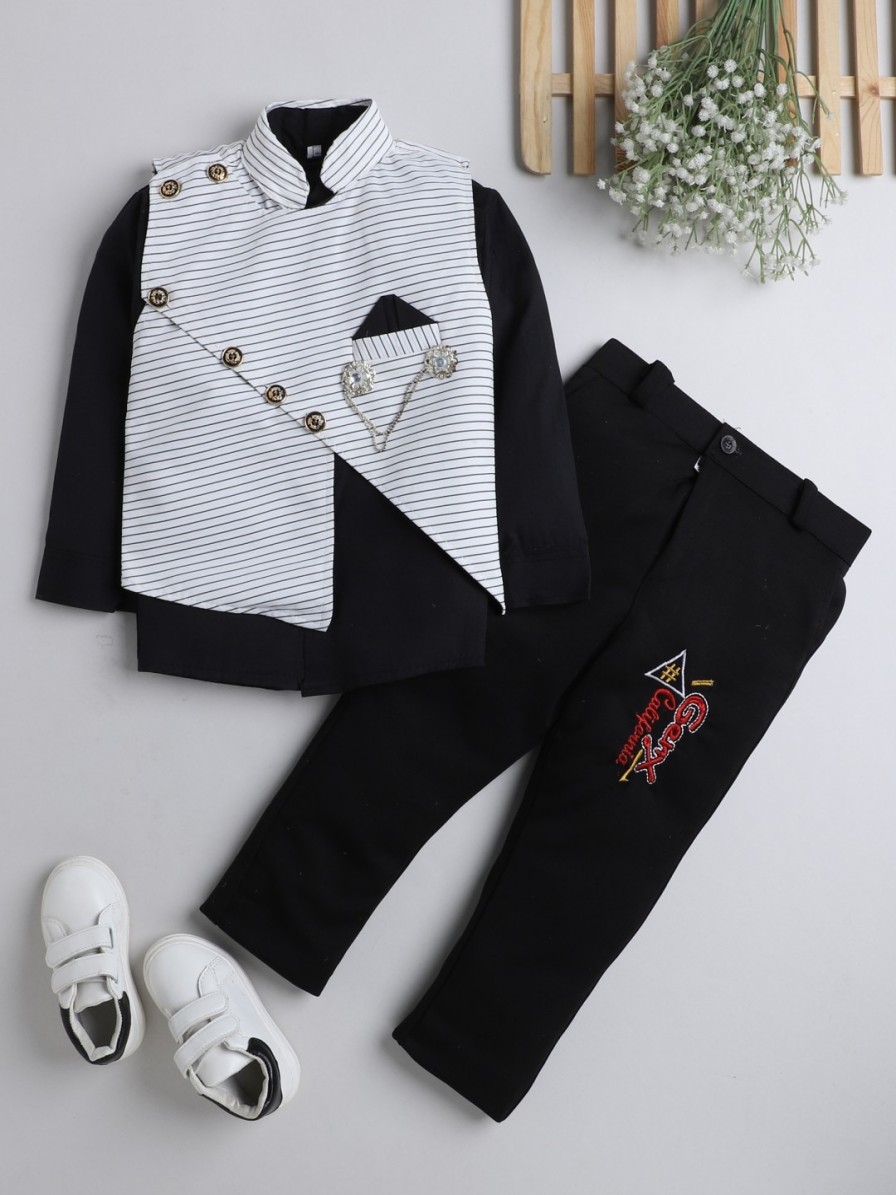 Kids DKGF FASHION Party Wear | Buy Dkgf Fashion Boys White & Black Shirt With Trousers - Apparel For Boys