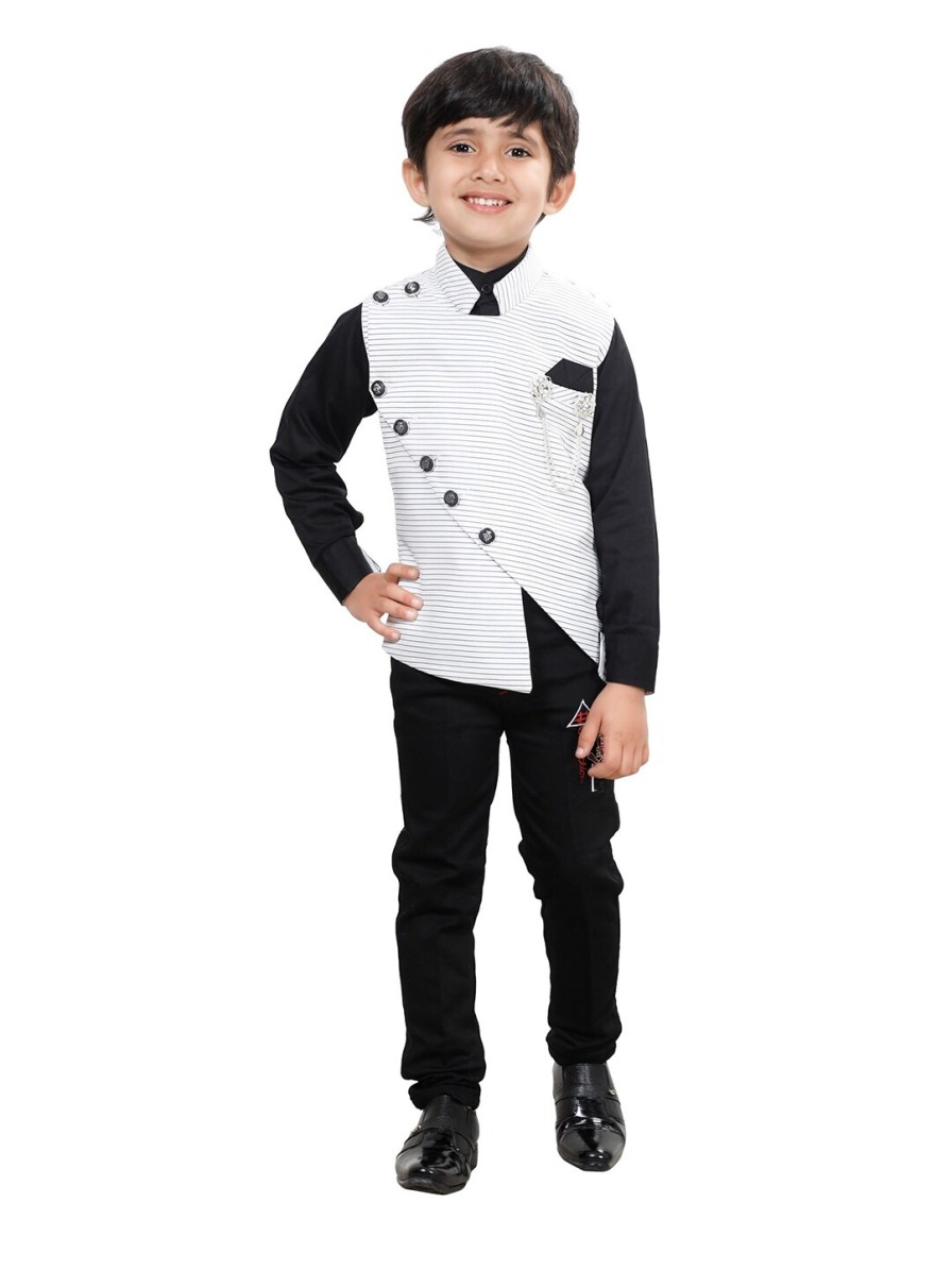 Kids DKGF FASHION Party Wear | Buy Dkgf Fashion Boys White & Black Shirt With Trousers - Apparel For Boys