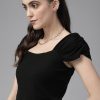 Women Roadster Tops | Buy Roadster Women Black Ribbed Ruched Top - Apparel For Women