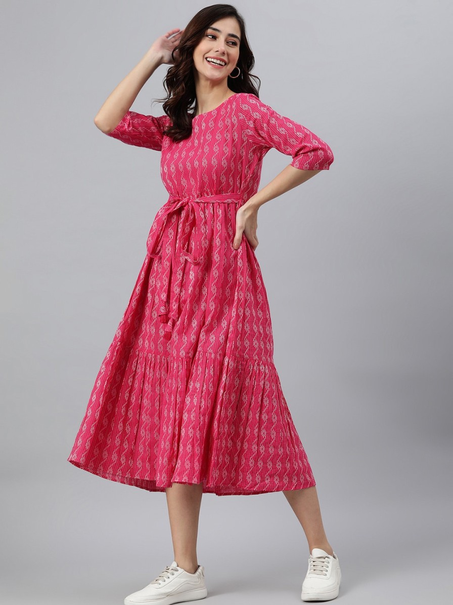 Women Janasya Dresses | Buy Janasya Pink Midi Dress - Apparel For Women