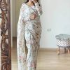 Women Satrani Sarees | Buy Satrani Off White Floral Printed Ready To Wear Poly Chiffon Saree - Apparel For Women