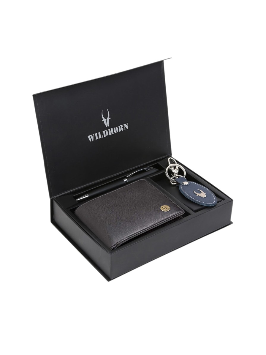 Men WildHorn Accessory Gift Sets | Buy Wildhorn Men Black & Blue Rfid Protected Genuine Leather Accessory Gift Set - Accessories For Men