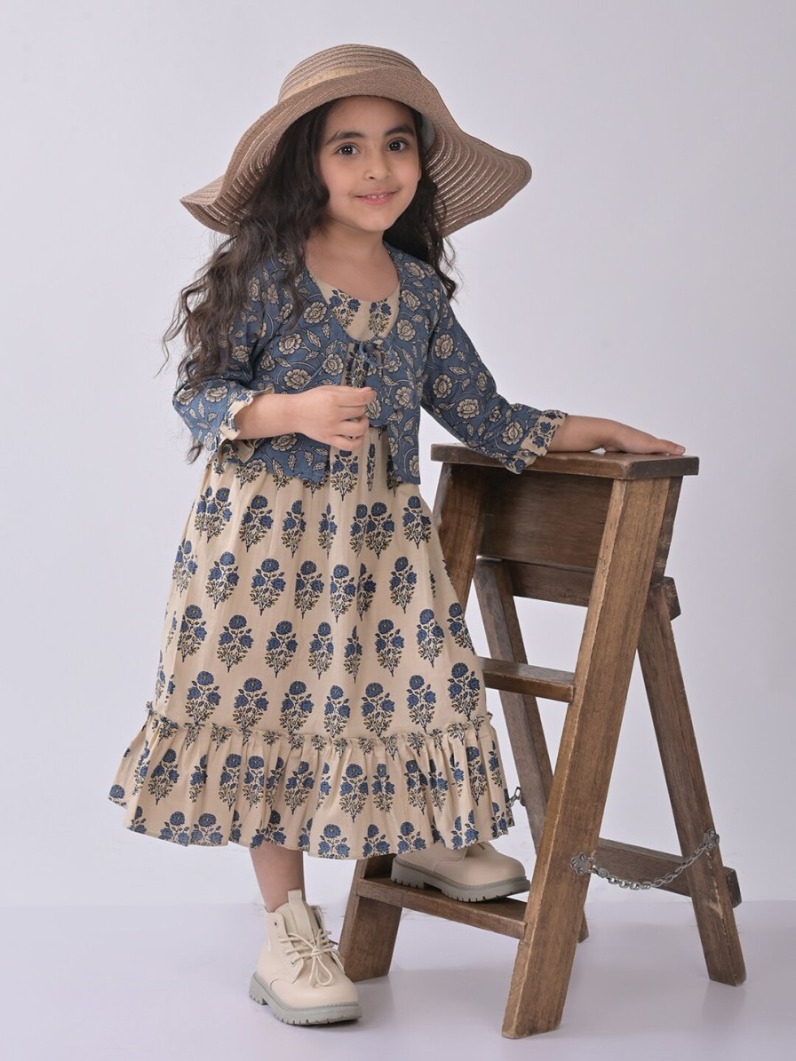 Kids Sangria Dresses | Buy Sangria Girls Floral Printed Cotton A Line Dress With Jacket - Apparel For Girls