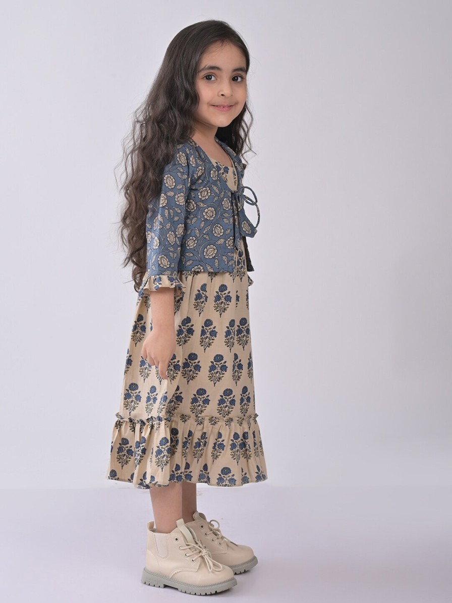 Kids Sangria Dresses | Buy Sangria Girls Floral Printed Cotton A Line Dress With Jacket - Apparel For Girls