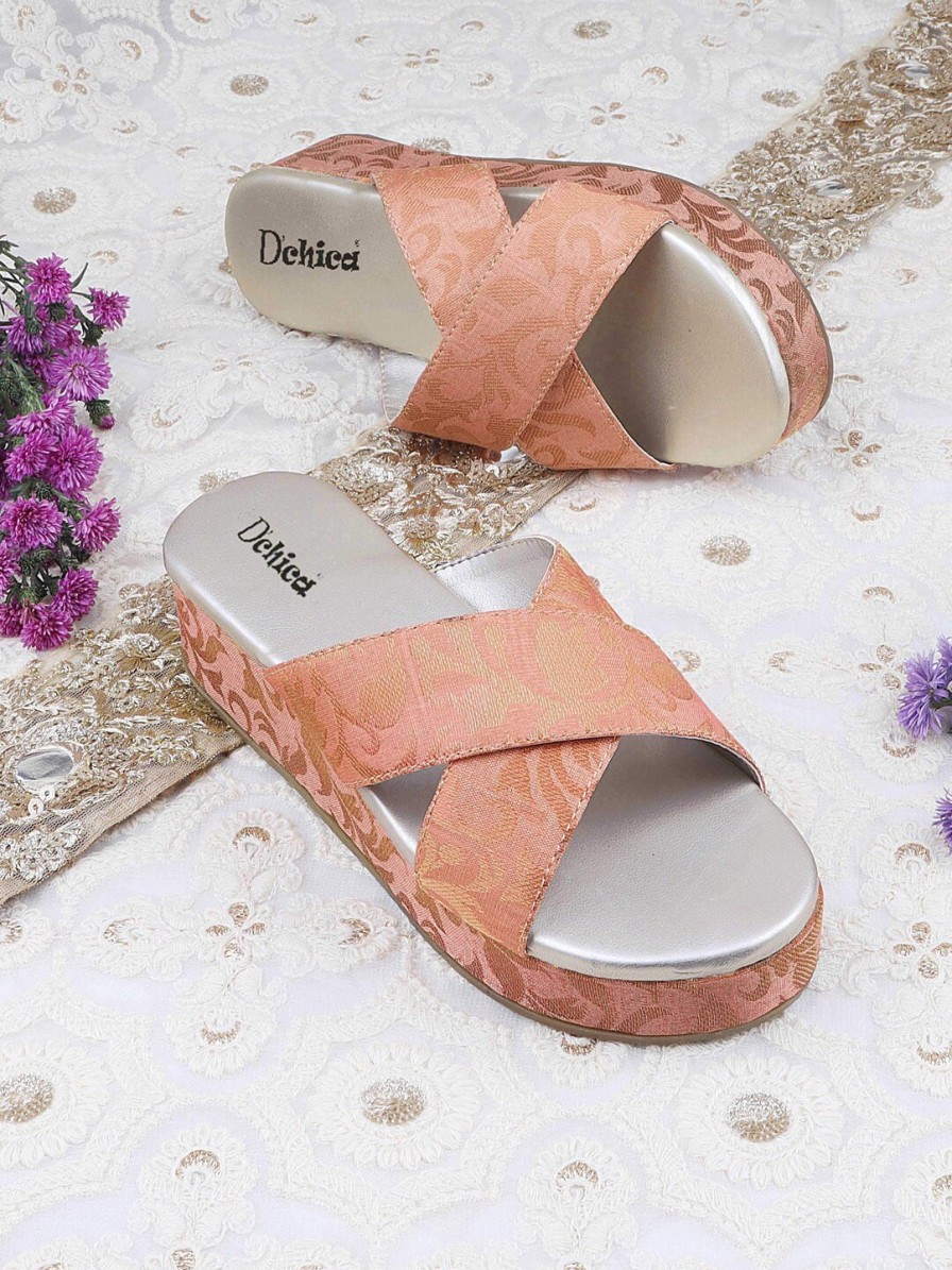 Kids DChica Heels | Buy Dchica Girls Peach Coloured Textured Flatform Sandals - Footwear For Girls