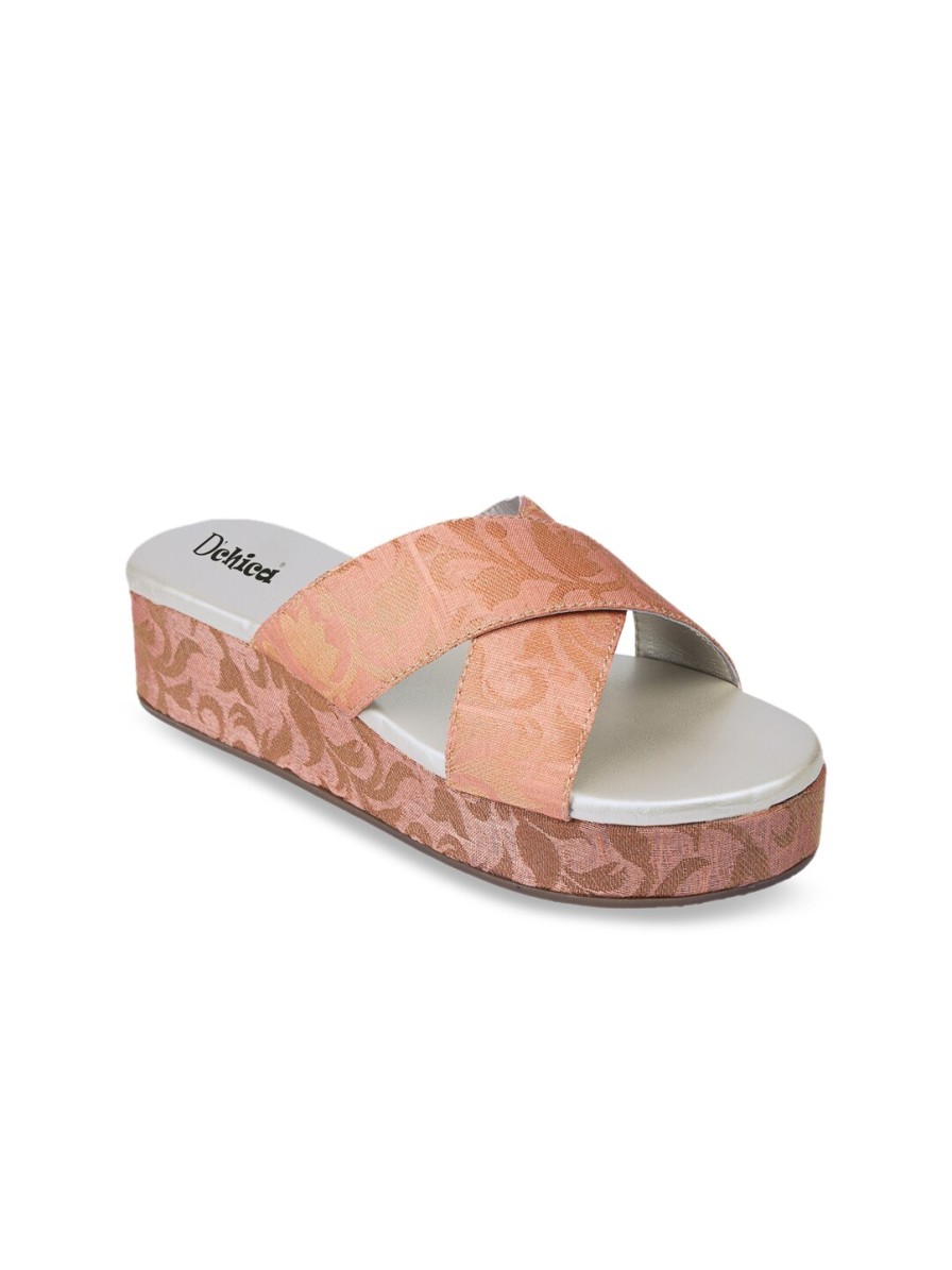 Kids DChica Heels | Buy Dchica Girls Peach Coloured Textured Flatform Sandals - Footwear For Girls