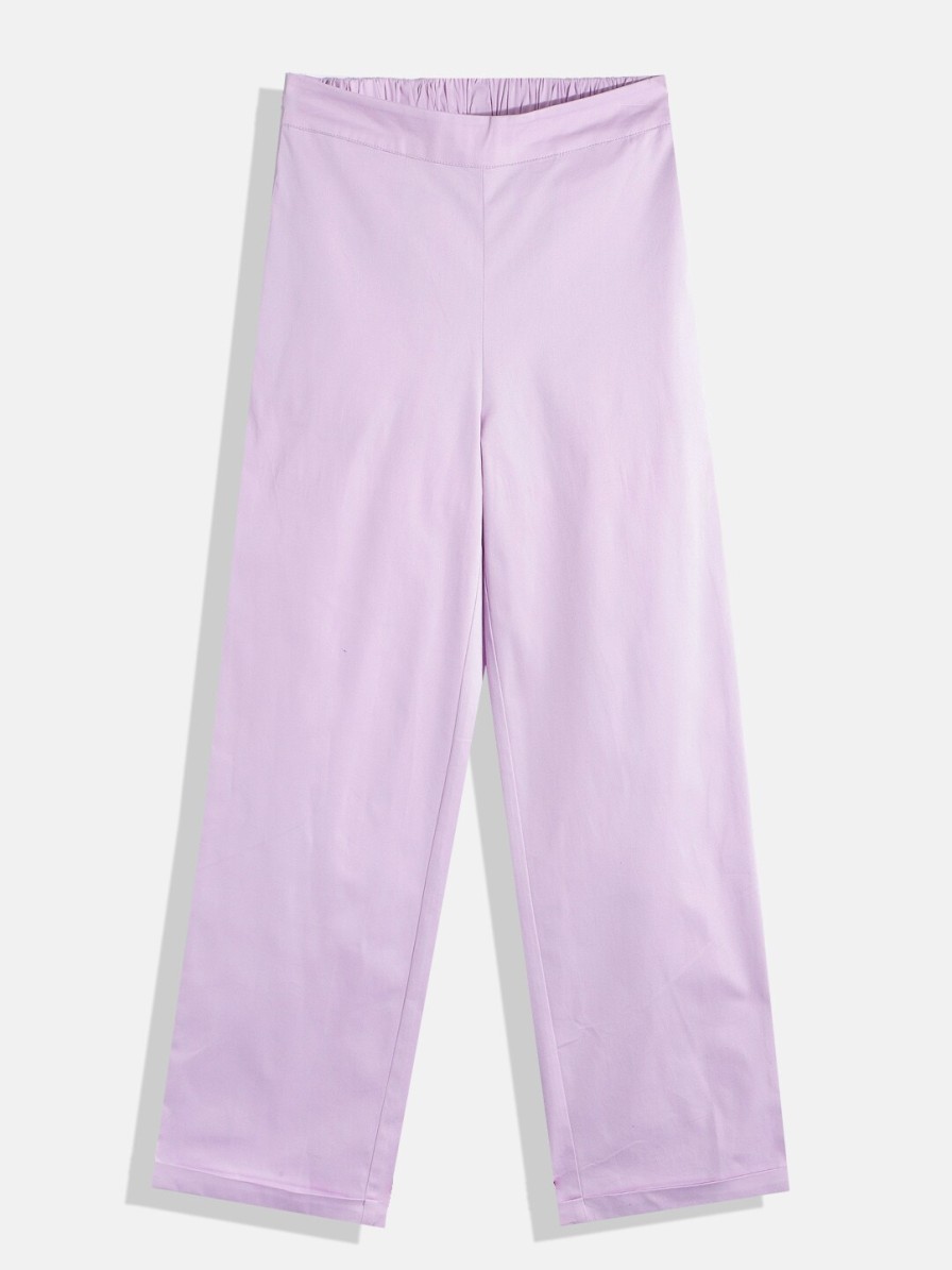 Kids HERE&NOW Jeans, Trousers & Capris | Buy Here&Now Girls Lavender Comfort Straight Fit Trousers - Apparel For Girls