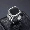 Men Yellow Chimes Rings & Wristwear | Buy Yellow Chimes Men Silver Toned & Black Stone Studded Stainless Steel Square Finger Ring - Accessories For Men