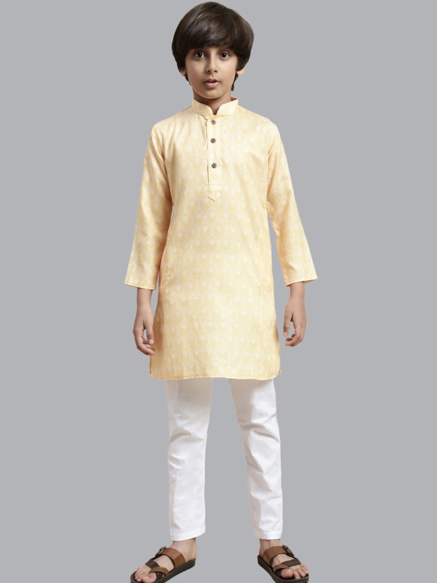 Kids Sangria Party Wear | Buy Sangria Boy Mandarin Collar Long Sleeves Printed Straight Kurta With Pyjama Set - Apparel For Boys