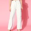 Women SASSAFRAS Trousers & Capris | Buy Sassafras Women Classic White Solid Y2K Cargo Trousers - Apparel For Women