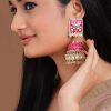 Women Rubans Earrings | Buy Rubans Gold Plated Pink Kundan Studded & Enamel Handcrafted Meenakari Dome Shaped Jhumkas - Accessories For Women