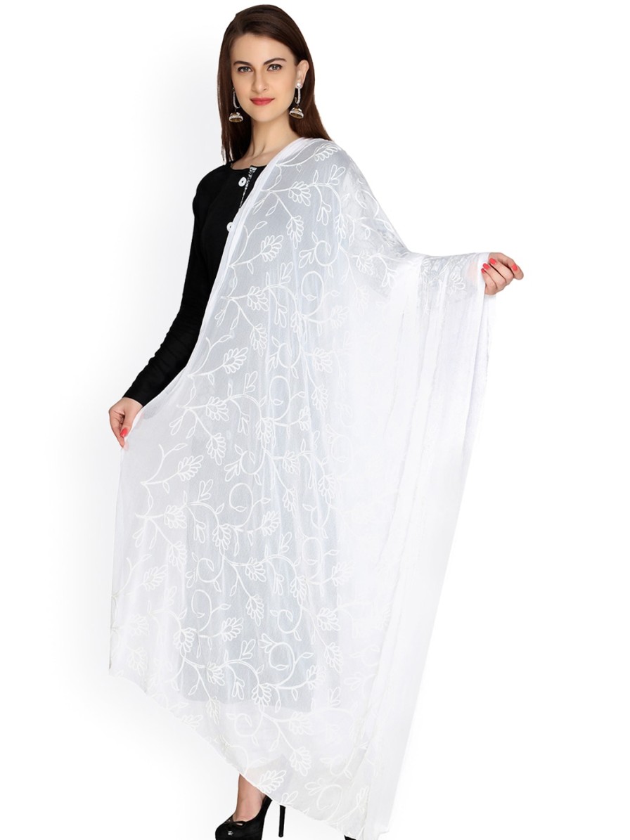 Women Dupatta Bazaar Dupattas & Shawls | Buy Dupatta Bazaar White Embroidered Chiffon Dupatta - Apparel For Women