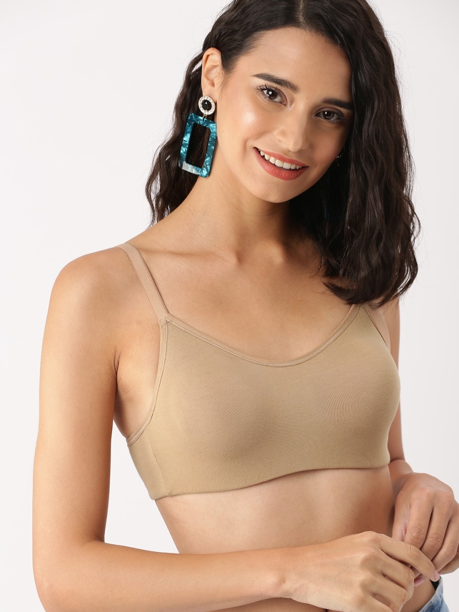 Women DressBerry Bra | Buy Dressberry Beige Solid Non Wired Lightly Padded Everyday Bra Db Cam Pad 01D - Apparel For Women