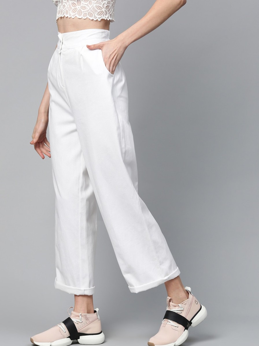 Women SASSAFRAS Trousers & Capris | Buy Sassafras Women White Twill Parallel Trousers - Apparel For Women