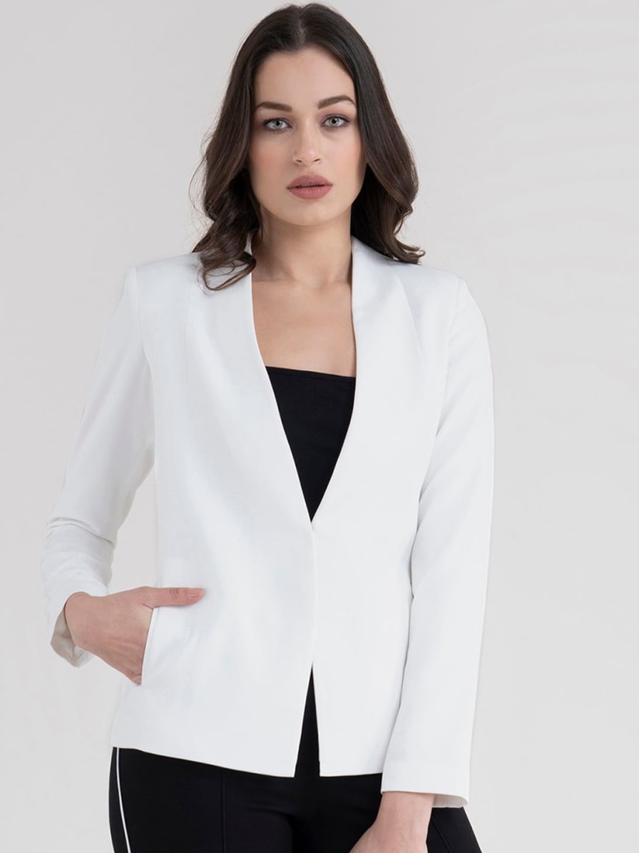 Women FableStreet Blazers & Waistcoats | Buy Fablestreet Women White Open Front Blazer - Apparel For Women