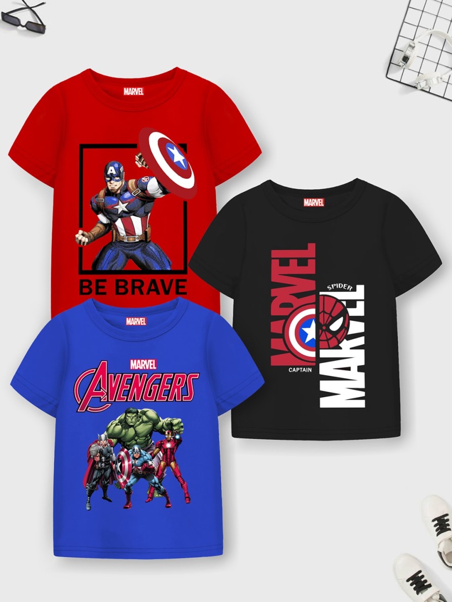 Kids YK Marvel Yk | Buy Yk Marvel Boys Set Of 3 Printed Regular Fit T Shirt - Apparel For Boys