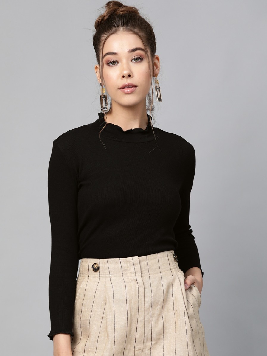 Women SASSAFRAS Tops | Buy Sassafras Black High Neck Cropped Top - Apparel For Women