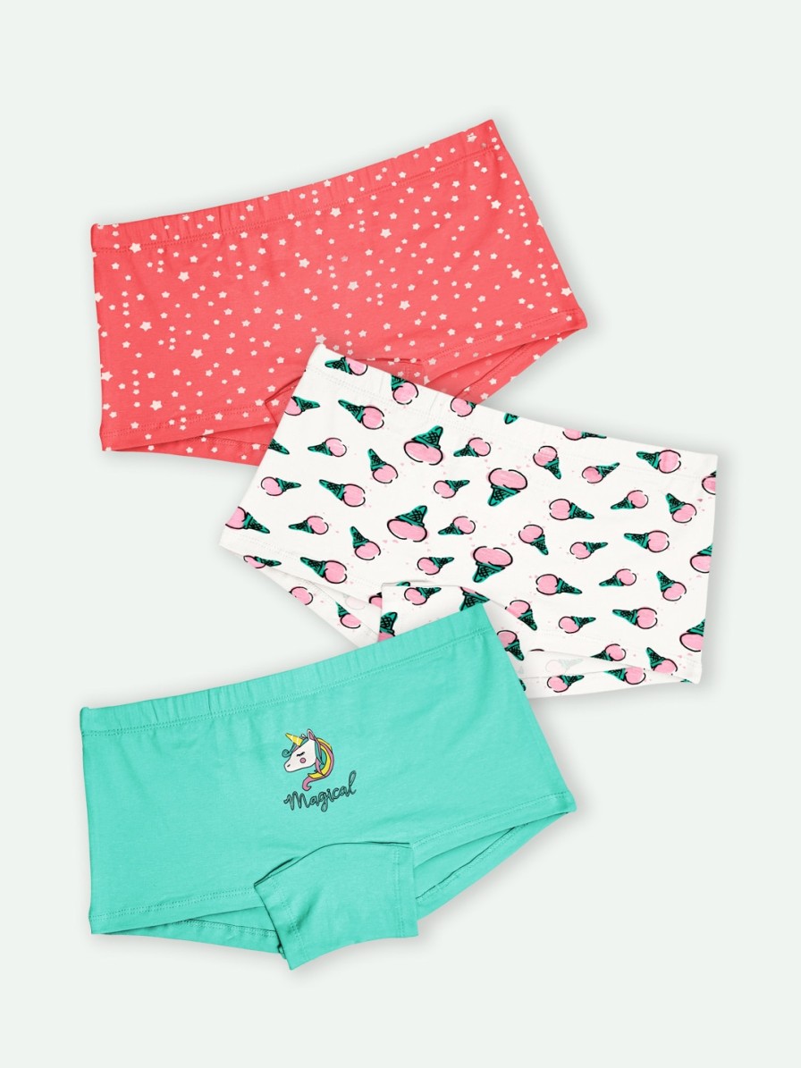 Kids ariel Innerwear & Thermals | Buy Ariel Girls Pack Of 3 Printed Mid Rise Boy Shorts - Apparel For Girls