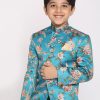 Kids VASTRAMAY Ethnic Wear | Buy Vastramay Boys Turquoise Blue Printed Bandhgala Blazer - Apparel For Boys