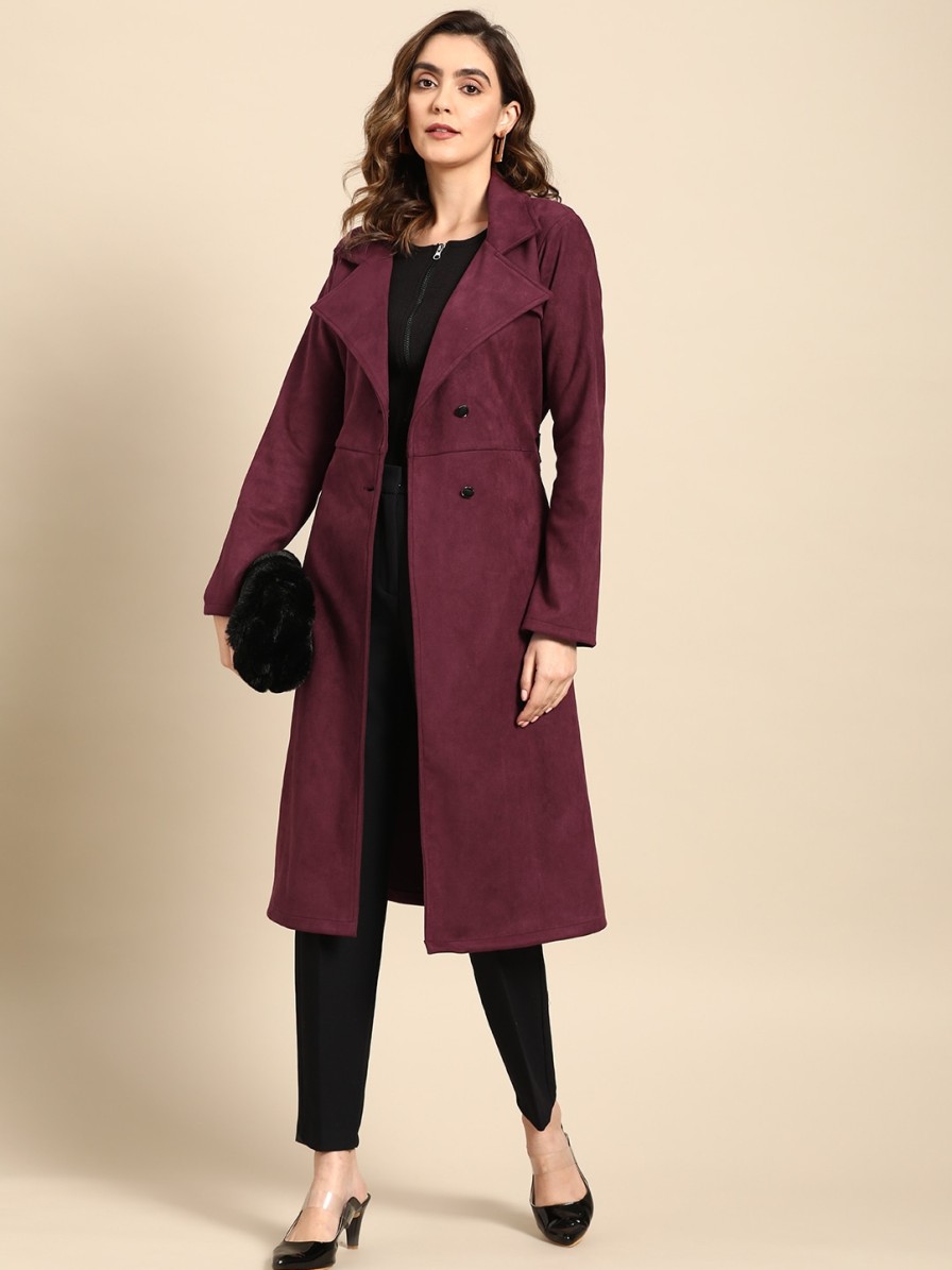 Women Athena Jackets & Coats | Buy Athena Women Suede Overcoat With Belt - Apparel For Women