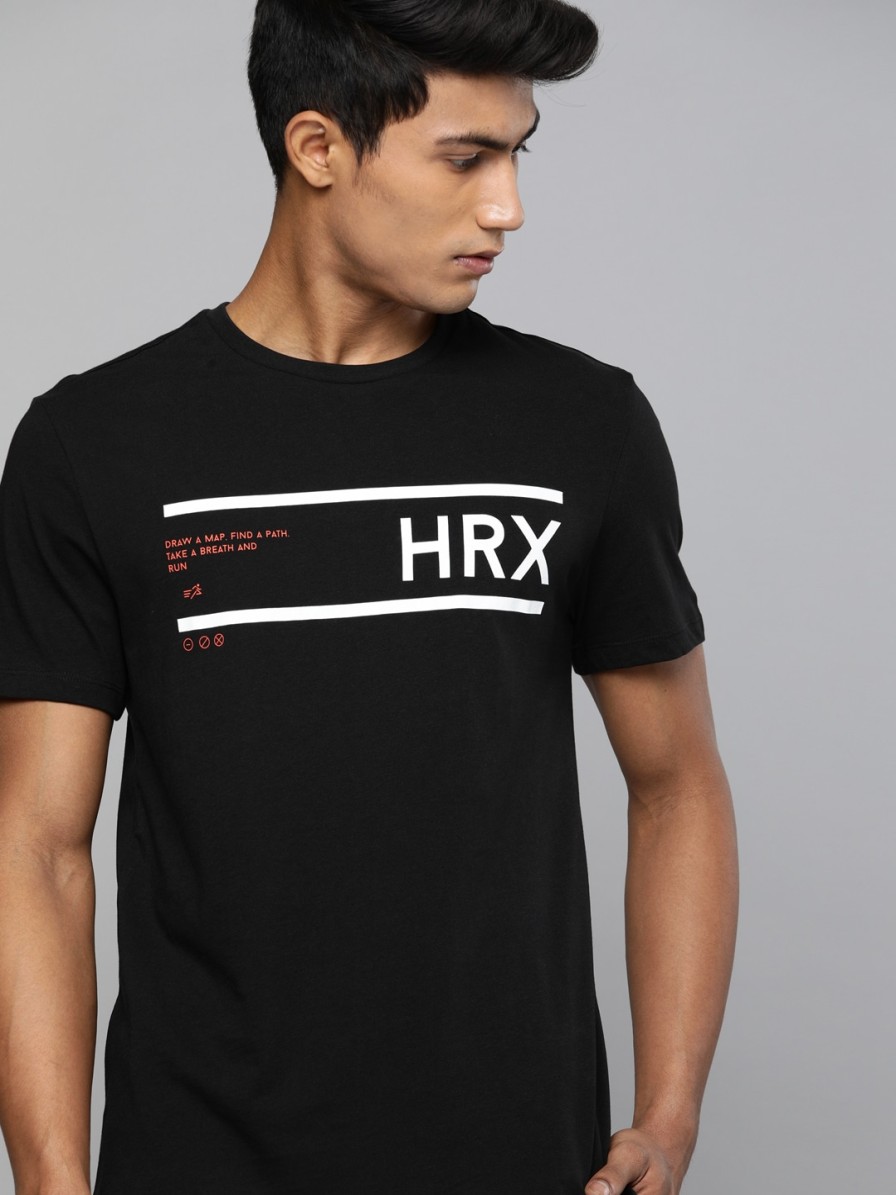 Men HRX by Hrithik Roshan Active T-Shirts | Buy Hrx By Hrithik Roshan Men Jet Black Printed Bio Wash Antimicrobial Lifestyle Pure Cotton T Shirt - Apparel For Men