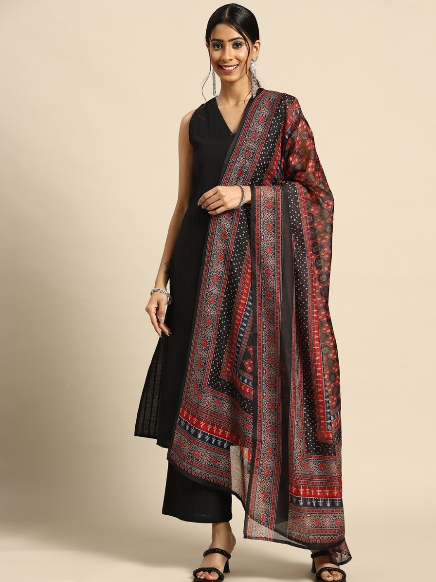 Women anayna Kurtas & Suits | Buy Anayna Women Black Ethnic Motifs Pure Cotton Kurta With Palazzos & Dupatta - Apparel For Women