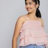 Kids HERE&NOW Tops | Buy Here&Now Girls Dobby Weave Sleeveless Layered Top - Apparel For Girls