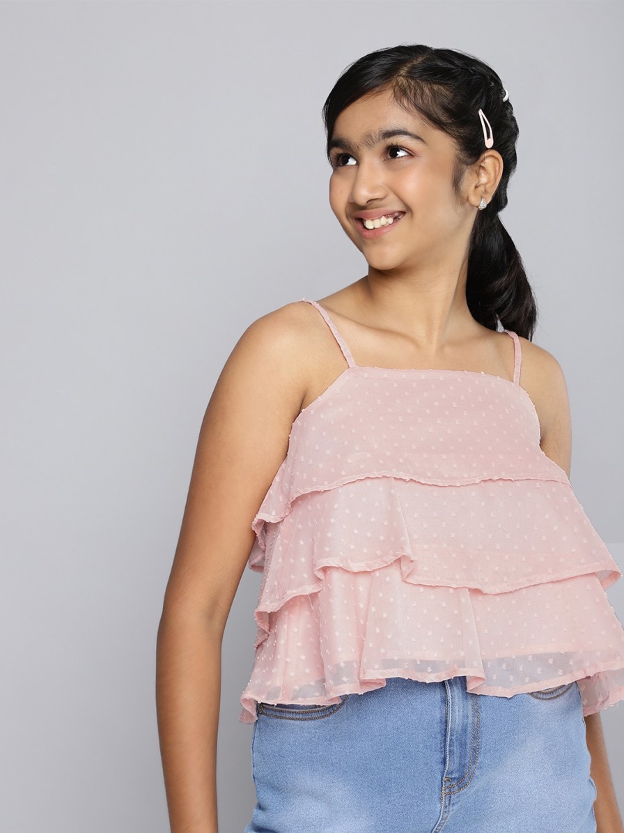 Kids HERE&NOW Tops | Buy Here&Now Girls Dobby Weave Sleeveless Layered Top - Apparel For Girls